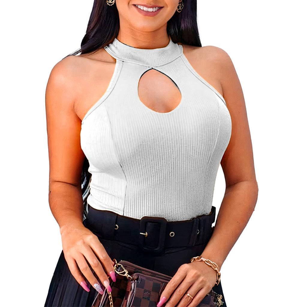 Blusa Canelada Gola Alta e Decote em Gota: Elegância Moderna! - Vivax Look