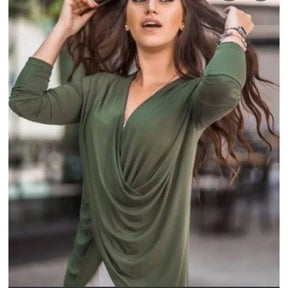 Blusa Transpassada Manga Longa Verde Militar