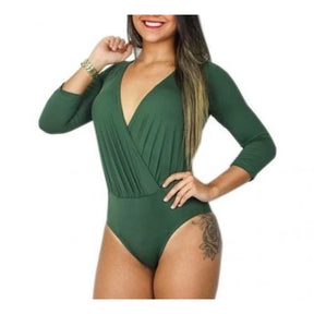 Body Bruna Manga Longa Verde Militar - Vivax Look