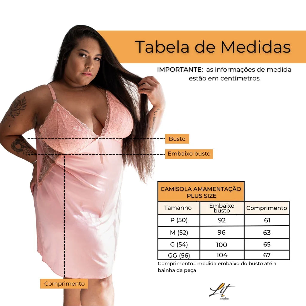 Camisola Amamentação com Renda Plus Size