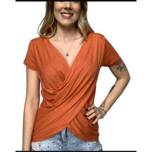 Blusa Transpassada Manga Curta Telha