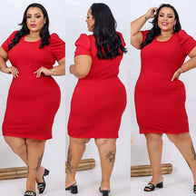 Vestido Midi Manga Bufante Plus Size