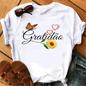 Camiseta T-shirt Gratidão Girassol