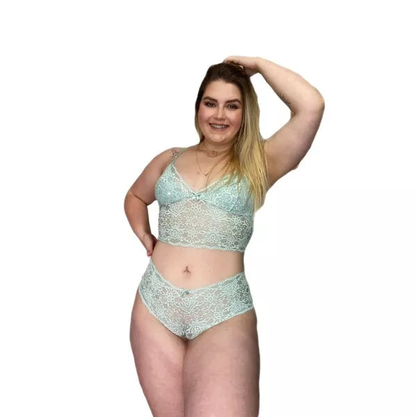 Conjunto Lingerie Plus Size Rendada Verde