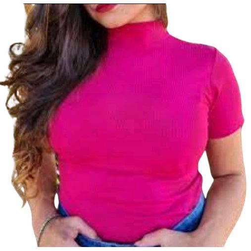 Blusa Canelada Gola Alta Pink