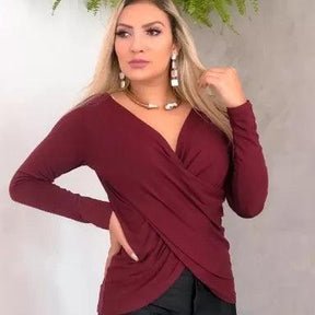 Blusa Transpassada Manga Longa Vinho