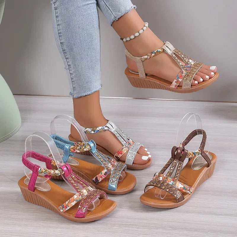 Sandalia Wedge com Strass