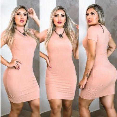 Vestido Tubinho Canelado Rose