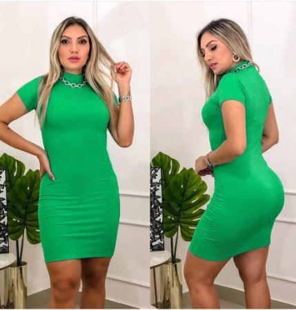 Vestido Tubinho Canelado Verde Bandeira