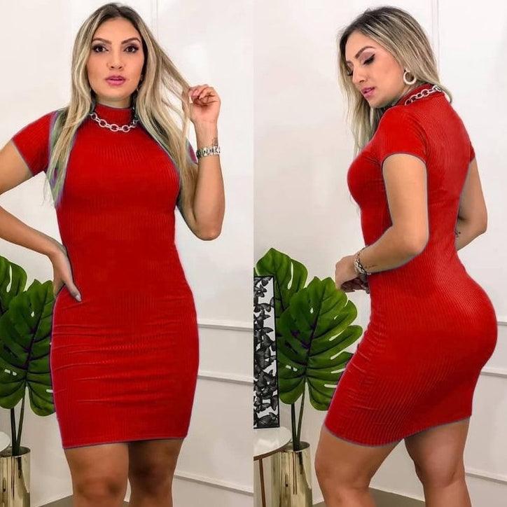 Vestido Tubinho Canelado Vermelho