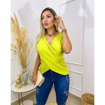 Blusa Transpassada Manga Curta Amarelo