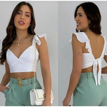 Cropped Decote em V e Babado