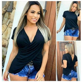 Blusa Transpassada Manga Curta Preto