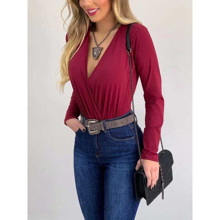 Body Bruna Manga Longa Bordo - Vivax Look