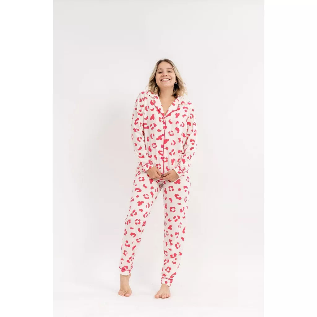 Pijama Longo Creme Onça