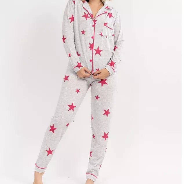 Pijama Longo Mescla Estrelas