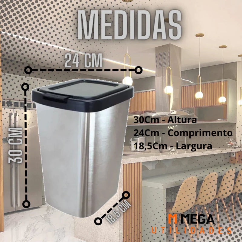 Kit 3 Lixeiras Imita Inox - Loja Achados.com