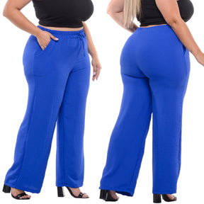 Calça Pantalona Plus Size Azul Bic - Vivax Look