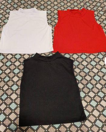 Kit Cropped Canelado (Vermelho-Preto-Branco)